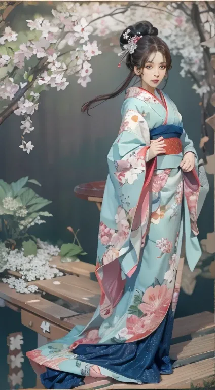 Tabletop, Highest quality, figure, Very detailed, In detail, High resolution, 8k wallpaper, Perfect dynamic composition, Beautiful attention to detail, (kimono:1.2), Long-sleeved kimono:1.1、Yuzen、