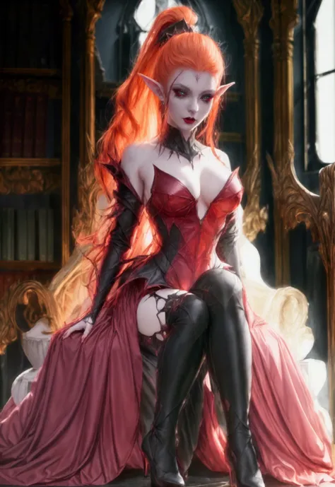 arafed a picture of elf vampire in her castle. an exquisite beautiful female elf vampire (ultra details, masterpiece, best quali...