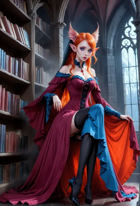 arafed a picture of elf vampire in her castle. an exquisite beautiful female elf vampire (ultra details, masterpiece, best quali...