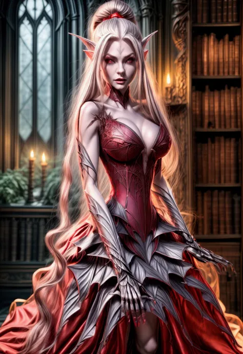 arafed a picture of elf vampire in her castle. an exquisite beautiful female elf vampire (ultra details, masterpiece, best quali...