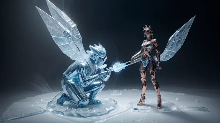 ice made creature,with an ice cone in its head and an ice wand,and some wings(NOT HUMAN OR SIMILAR) with a copper statue of an ice