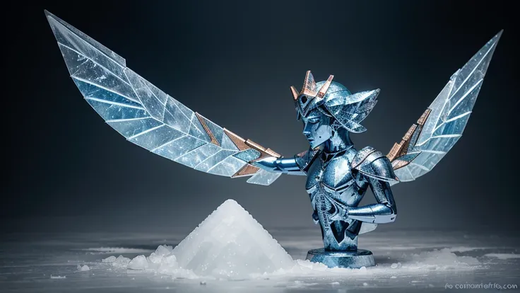 ice made creature,with an ice cone in its head and an ice wand,and some wings(NOT HUMAN OR SIMILAR) with a copper statue of an ice