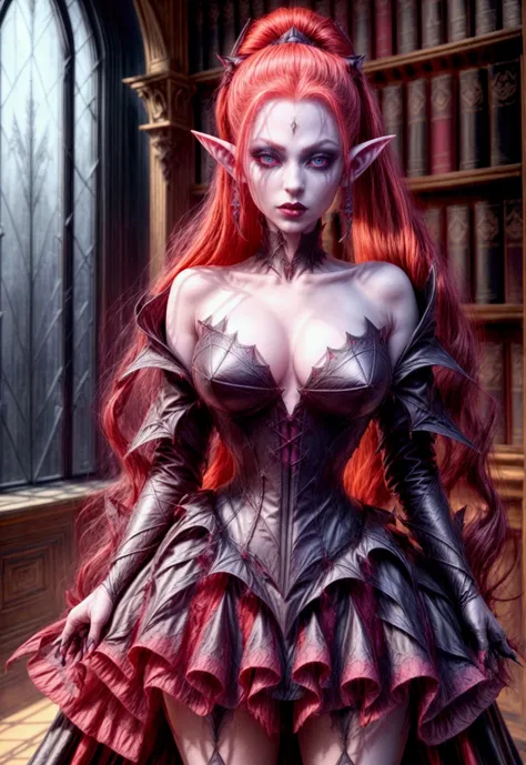 arafed a picture of elf vampire in her castle. an exquisite beautiful female elf vampire (ultra details, masterpiece, best quali...