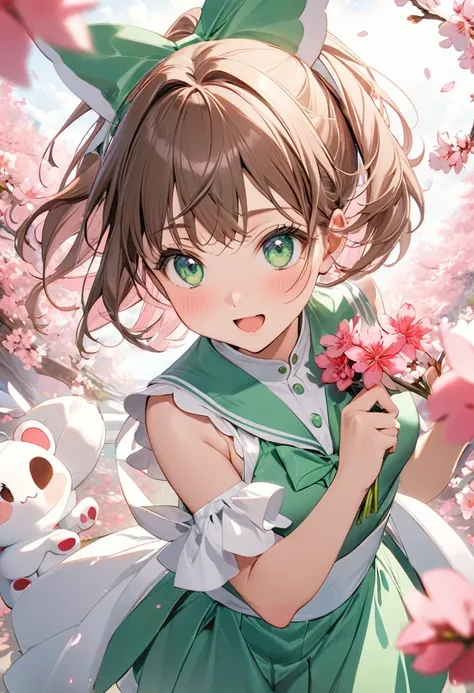 ((masterpiece)), ((Highest quality)), ((High resolution)), ((In detail)),((Highest quality, 8k, masterpiece)), solo girl, kinomoto sakura, baby sakura, cardcaptor sakura anime, short brown hair, emerald green eyes