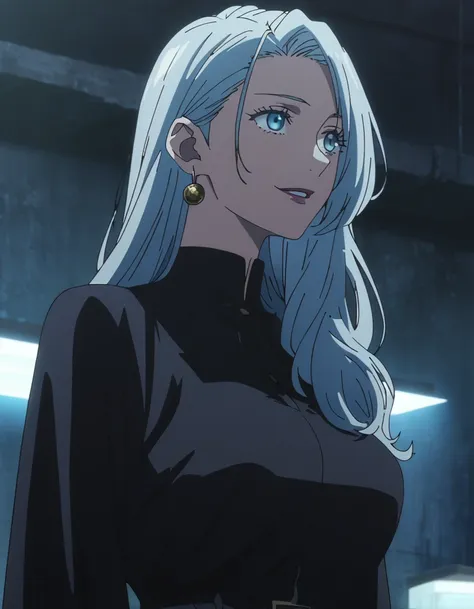 1girl, female gojo satoru, anime screencap from jujutsu kaisen, gojo satoru female version, solo, long_hair, ((blue eyes, round ...