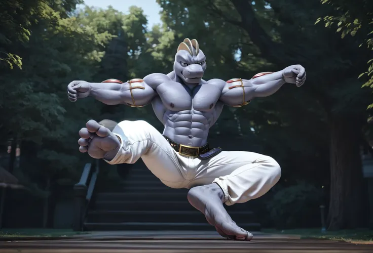 (((barefoot furry character, full body, cinematic setting, furry male, plantigrade))) 

(((machoke))) as capoeira fighter, ((pok...