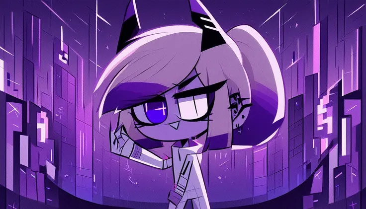 hazbinstyle, a cartoon character boy in e-sports player style with blue and purple tones