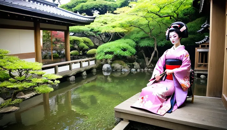 Shamisen、Japanese Geisha、garden