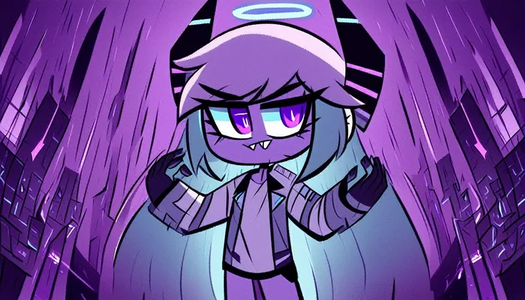 hazbinstyle, a cartoon character boy in e-sports player style with blue and purple tones