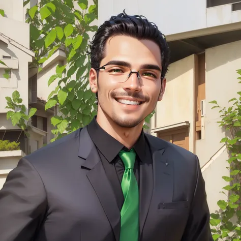 smiling man in a black shirt and green tie in front of a house, david rios ferreira, caio santos, Daniel Mirante, icaro carvalho, by Samuel Silva, ariel perez, edon guraziu, by Felipe Device, edu souza, maxwell boas, by Emerson Silva, henrique alvim corrêa...