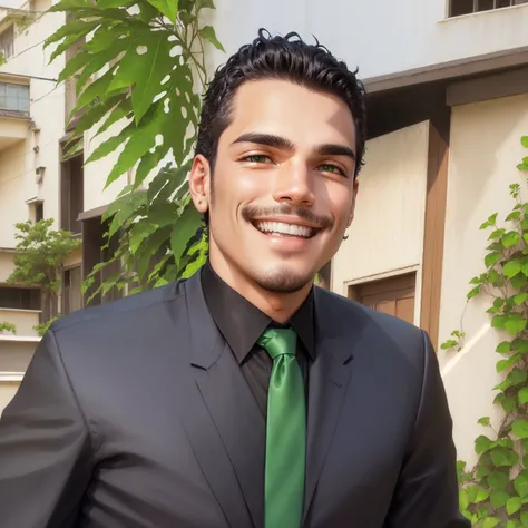 smiling man in a black shirt and green tie in front of a house, david rios ferreira, caio santos, Daniel Mirante, icaro carvalho, by Samuel Silva, ariel perez, edon guraziu, by Felipe Device, edu souza, maxwell boas, by Emerson Silva, henrique alvim corrêa...