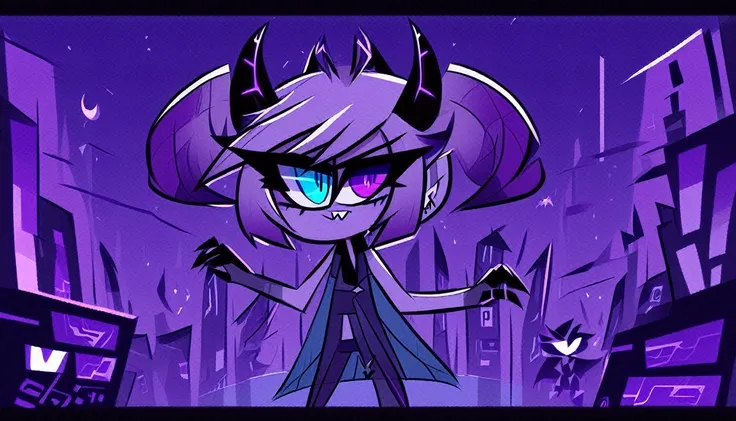 hazbinstyle, a cartoon demon boy in e-sports player style with blue and purple tones