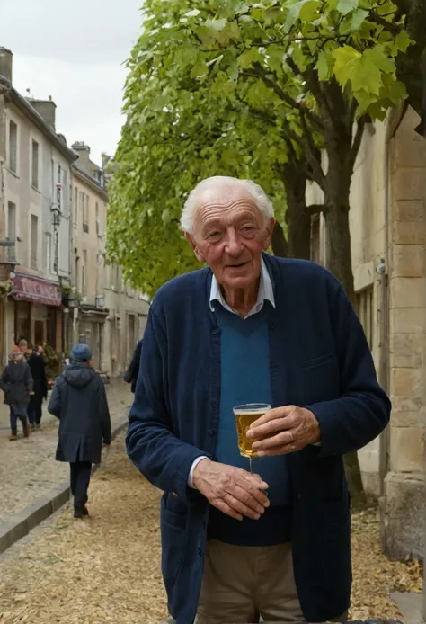 heureux grand-père sous un vieux chêne tenant une ville lêtre 