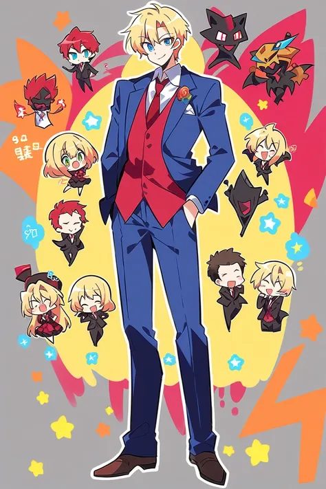 score_9, score_8_superior, sauce_anime, One boy,suit,smiling,whole body