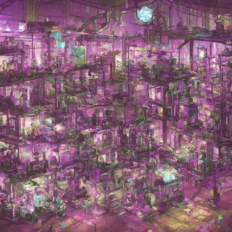 purple chemistry fantasy laboratory sci fi cyber punk