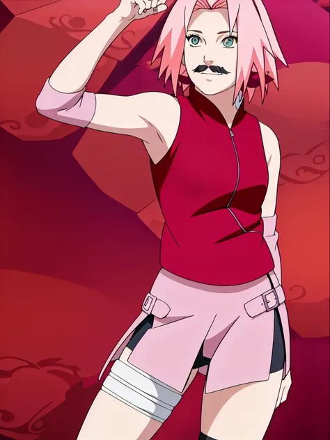 sakura haruno nude,wide hips,abdomen,sexy ,show your armpits、 (there are many tentacles around.)、(((cheeky mustache)))、 backligh...