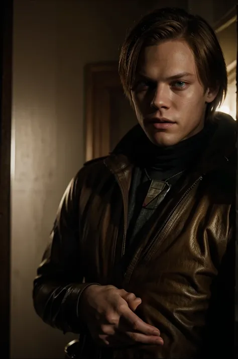 Bill Skarsgard with golden hair as Leon Scott Kennedy from game Resident Evil 4 