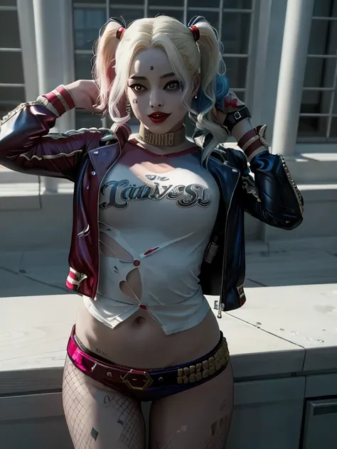 Harley Quinn, (Best quality at best, 4K, 8K, A high resolution, tmasterpiece:1.2), harley queen, Harley Quinn, Portrait of Harley Quinn,, high-heels, ultra - detailed, (actual, realistically, realistically:1.37),, Conceptual artist style, (realistically:1....