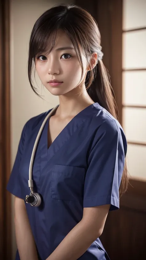 A beautiful young Japanese woman, around 20 years old, wearing a Nurses Uniforms, ultra-detailed, 8K resolution, highly realistic, cinematic lighting, best quality, masterpiece, photorealistic, physically-based rendering, extremely detailed, vivid colors, ...