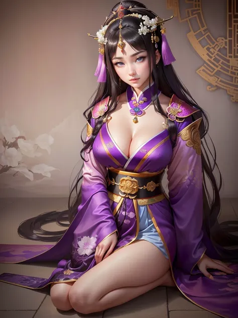 a woman in a purple kimono sitting on the ground, a beautiful fantasy empress, ancient chinese princess, ((a beautiful fantasy empress)), inspired by Lan Ying, inspired by Ju Lian, inspired by Qiu Ying, inspired by Li Mei-shu, palace ， a girl in hanfu, ins...