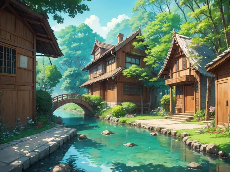 reminiscent of Studio Ghibli or Lofi illustrations