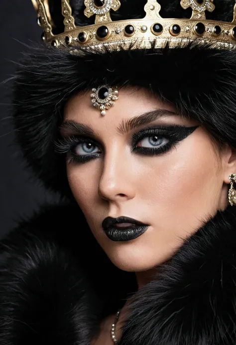 women, black eyes, black fur, king