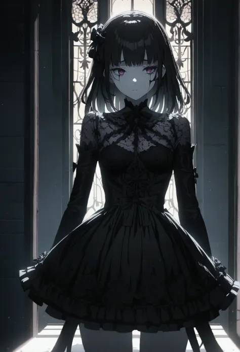 a gothic lolita girl, detailed facial features, intricate lace dress, pale skin, long dark hair, dramatic lighting, cinematic composition, highly detailed, 4k, (naked:1), (anime:1.1), dynamic bowed down pose, all naked, sexy
