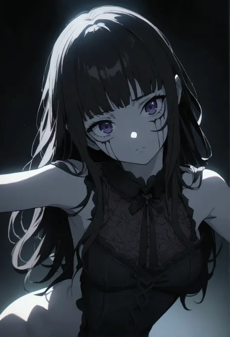 a gothic lolita girl, detailed facial features, intricate lace dress, pale skin, long dark hair, dramatic lighting, cinematic composition, highly detailed, 4k, (naked:1), (anime:1.1), dynamic bowed down pose, all naked, sexy
