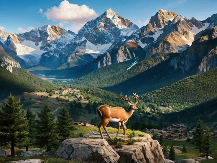 Majestic mountains,a deer, the last of us theme, zombies.