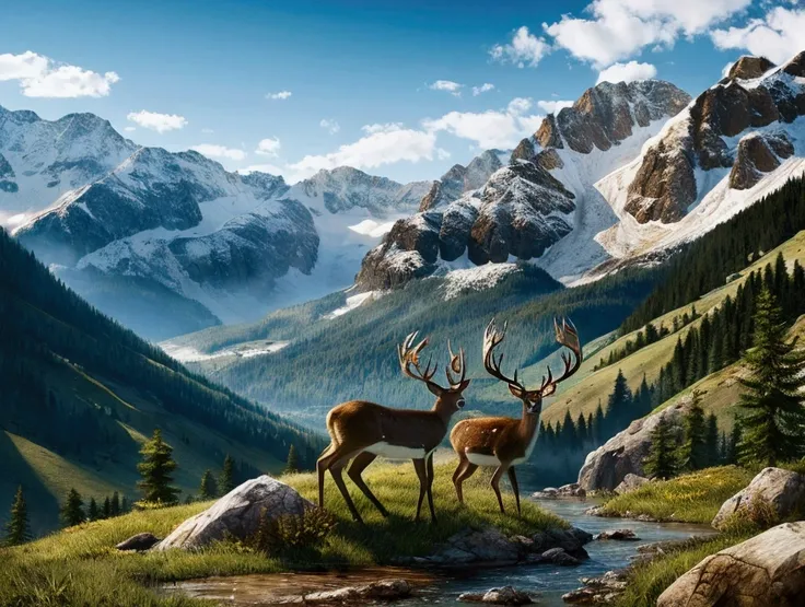 Majestic mountains,a deer, the last of us theme, zombies.