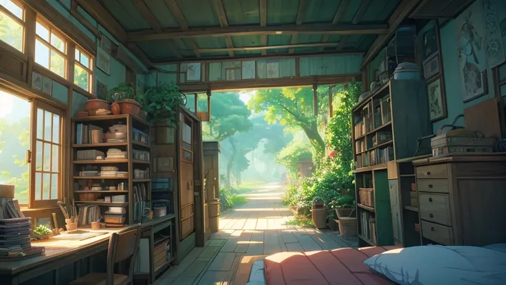 reminiscent of Studio Ghibli or Lofi illustrations 