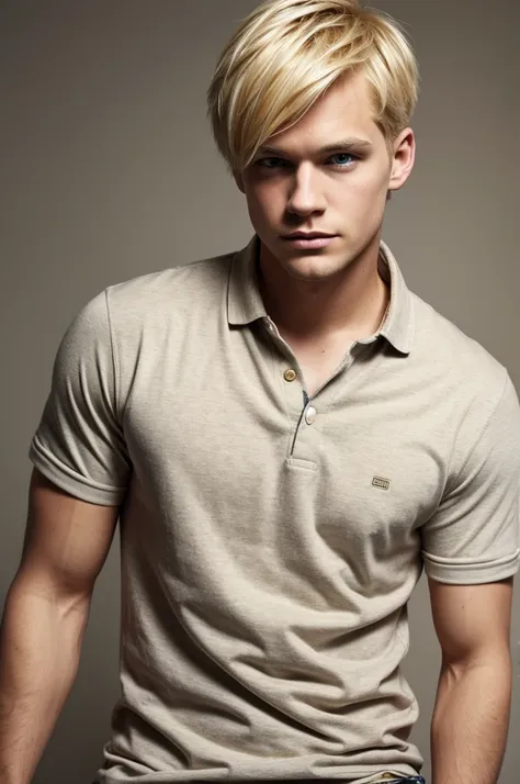 blond man, sloppy appearance, casual clothing, short hair