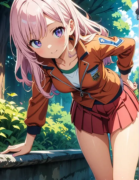 (anime artwork, anime style, studio anime, very detailed, up to date, vibrant, Anime Coloring, high contrast, masterpiece:1.2, best quality, best aesthetics),army suit, pleated skirt, Medium chest, A glimpse of thighs,random hair, One eye is hidden by the ...