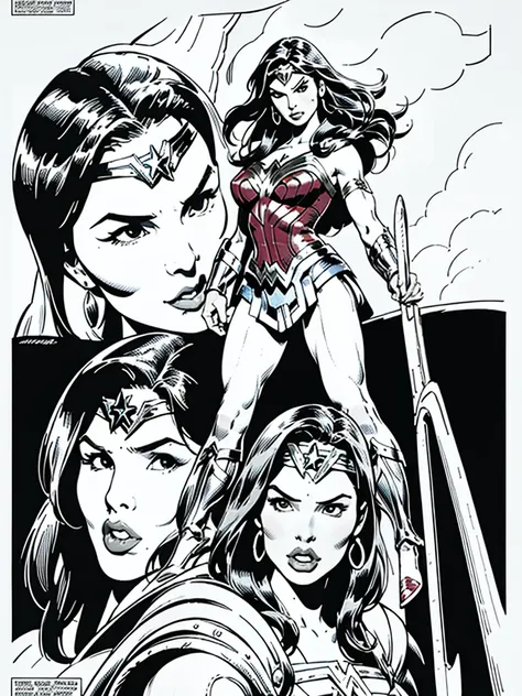 (wonder woman)galgadot,full body, illustration in buscema drawing style;beautiful female,spartan helmets and armor, warrior woma...