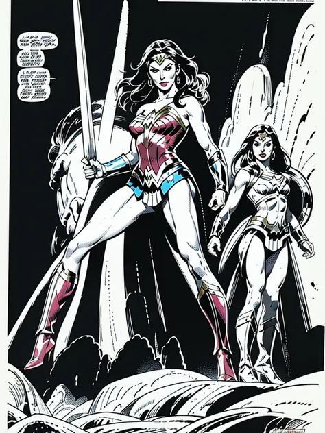 (wonder woman)galgadot,full body, illustration in buscema drawing style;beautiful female,spartan helmets and armor, warrior woma...