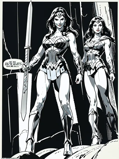 (wonder woman)galgadot,full body, illustration in buscema drawing style;beautiful female,spartan helmets and armor, warrior woma...