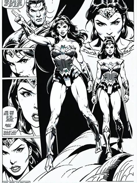 (wonder woman)galgadot,full body, illustration in buscema drawing style;beautiful female,spartan helmets and armor, warrior woma...