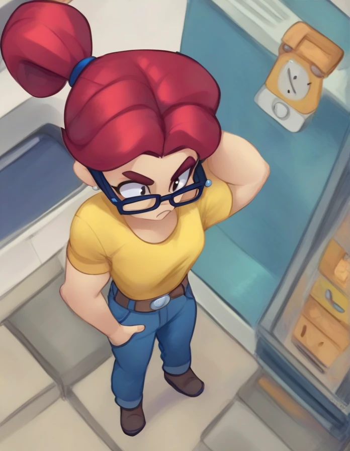 score_9, score_8_above, score_7_above, break,   ,bsjessie  ,  1 girl    , red hair  , has  , glasses in hats,  yellow shirt ,bro...