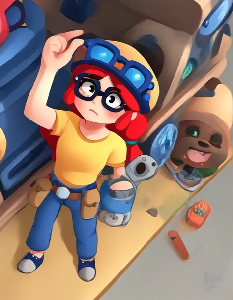 score_9, score_8_above, score_7_above, break,   ,bsjessie  ,  1 girl    , red hair  , has  , glasses in hats,  yellow shirt ,bro...