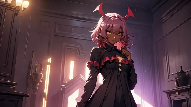 Best god quality, NO EXTRAS PEOPLE, no one in background, detailed, a dark room with moonlight shining in, no windows, dark bedroom, minimal lights, confident succubus girl, succubus in long dress, perfect anatomy, She is alone in a room at night, exposed ...