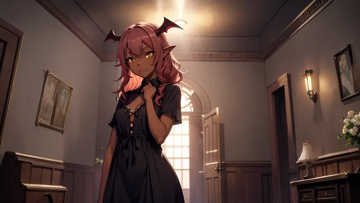 Best god quality, NO EXTRAS PEOPLE, no one in background, detailed, a dark room with moonlight shining in, no windows, dark bedroom, minimal lights, confident succubus girl, succubus in long dress, perfect anatomy, She is alone in a room at night, exposed ...