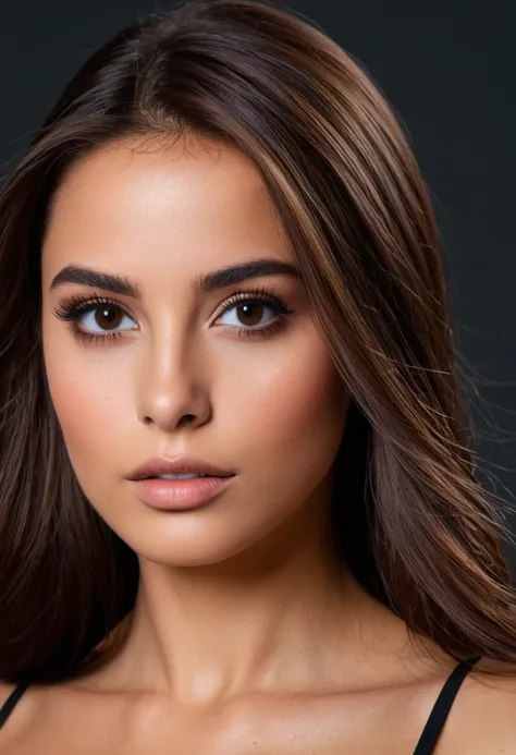 beauty, brown hair, dark eyes, studio shot, standing, super detailed skin