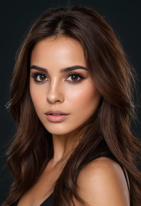 beauty, brown hair, dark eyes, studio shot, standing, super detailed skin