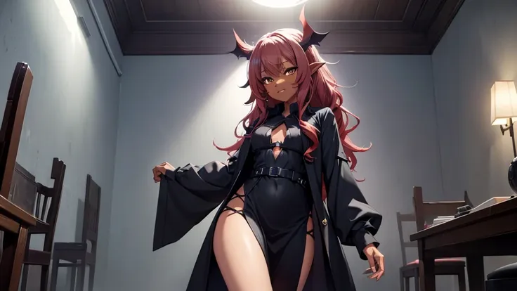 Best god quality, NO EXTRAS PEOPLE, no one in background, detailed, a dark room with moonlight shining in, no windows, dark bedroom, minimal lights, confident succubus girl, succubus in long dress, perfect anatomy, She is alone in a room at night, exposed ...