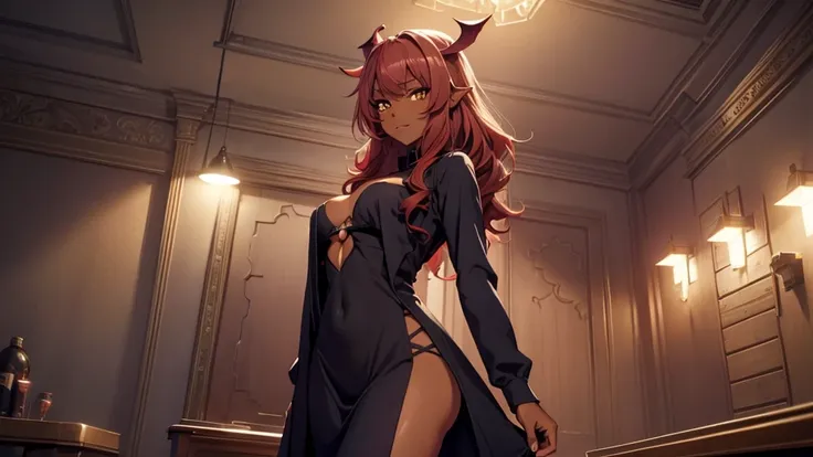 Best god quality, NO EXTRAS PEOPLE, no one in background, detailed, a dark room with moonlight shining in, no windows, dark bedroom, minimal lights, confident succubus girl, succubus in long dress, perfect anatomy, She is alone in a room at night, exposed ...