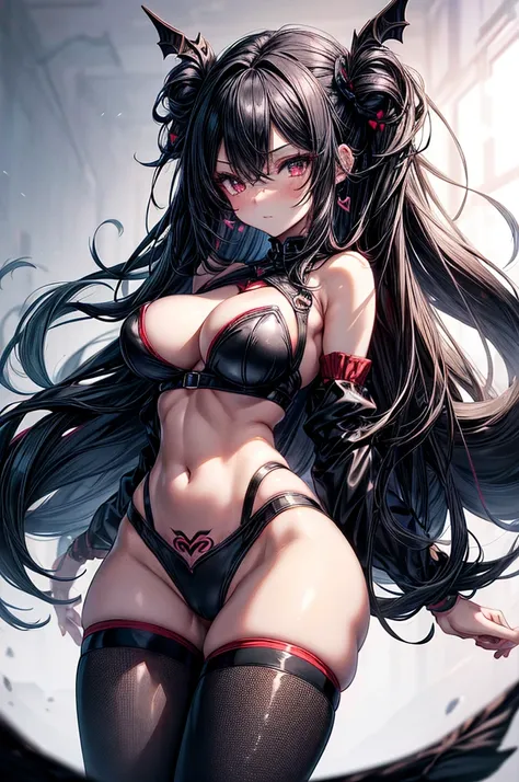 masterpiece, super detailed, high resolution, precision art, highly seductive anime girl. sexy and alluring, flawless dark red demonic skin, succubus, symmetrical face, beautiful olive eyes, flowing black hair, her very presence oozes seduction and allure,...