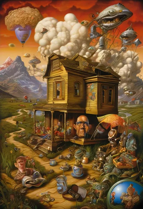 Art combination of Todd Schorr and Baros remedies, strange world of many trinkets and trinkets Style Esao Andrews and Adam Varga, absurd landscape of amazing Punkcalypse, sad effect