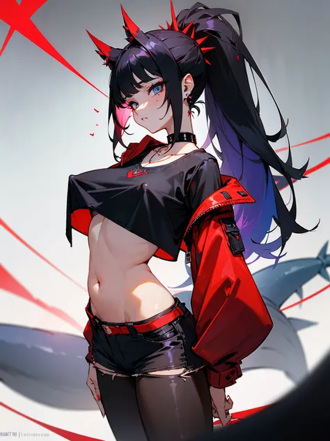 ((Long Straight Black hair)), Perfect face, Choker, Punk earrings, ((Tall)), ((High Quality)), Necklace, ((Mature)), Pretty Eyes, Sharp Nails, Bangs, ((1 Girl)), ((Multiple Earrings)), 1 girl, Spiky Earrings, Adult, Spiked Collar, Thin Eyelashes, Black Bac...