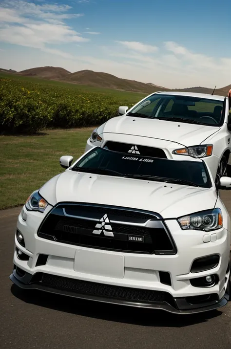 A couple and a Mitsubishi lancer 