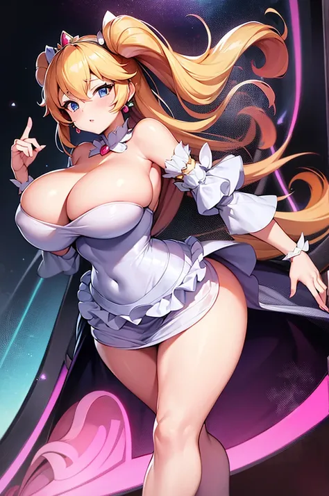 Princess Peachette, huge breasts, anime style, cleavage, sexy dress 